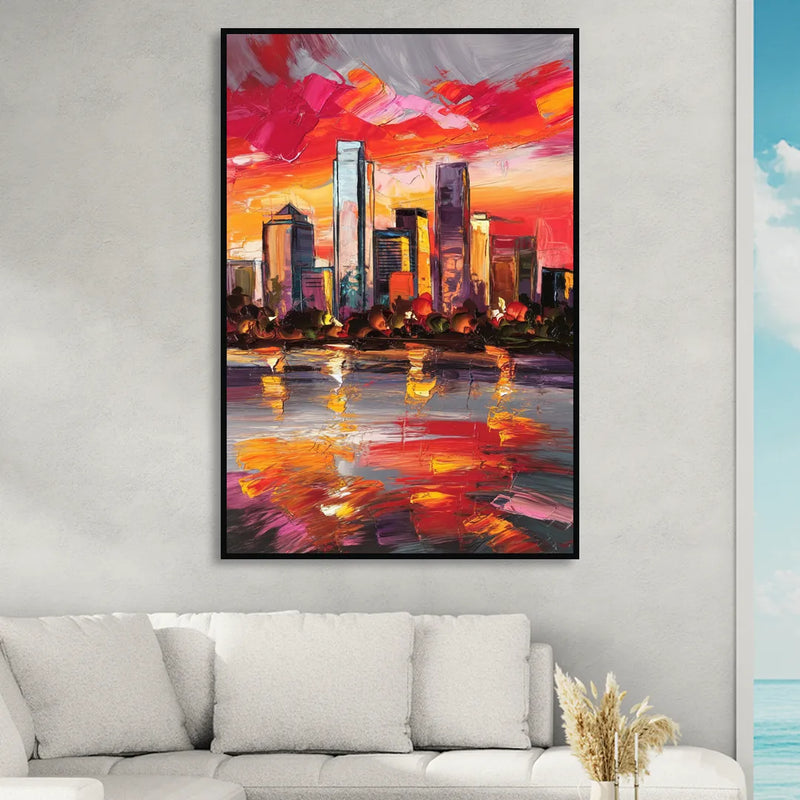 Plano Skyline Sunset Sitting Room - Black Canvas Wall Art