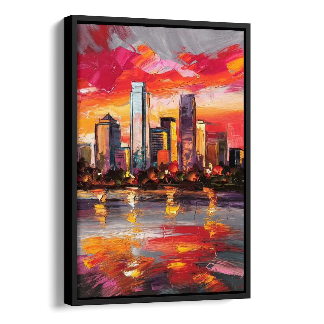 Plano Skyline Sunset Side - Black Canvas Wall Art