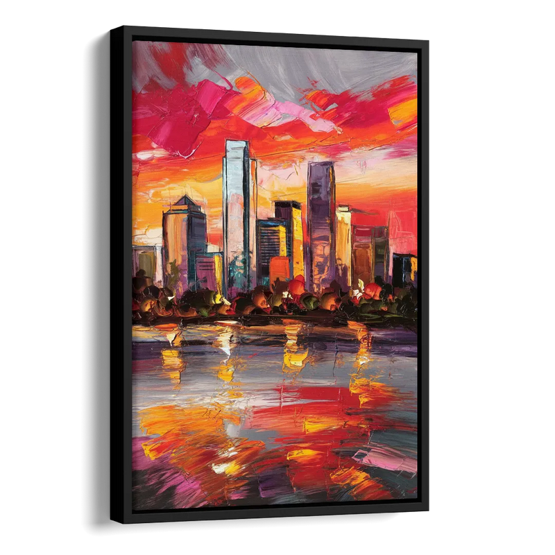 Plano Skyline Sunset Side - Black Canvas Wall Art