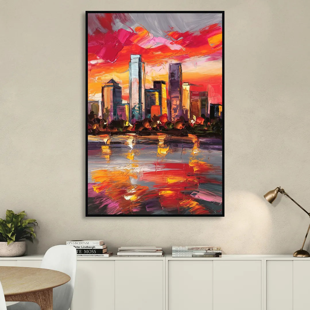 Plano Skyline Sunset Living Room - Black Canvas Wall Art