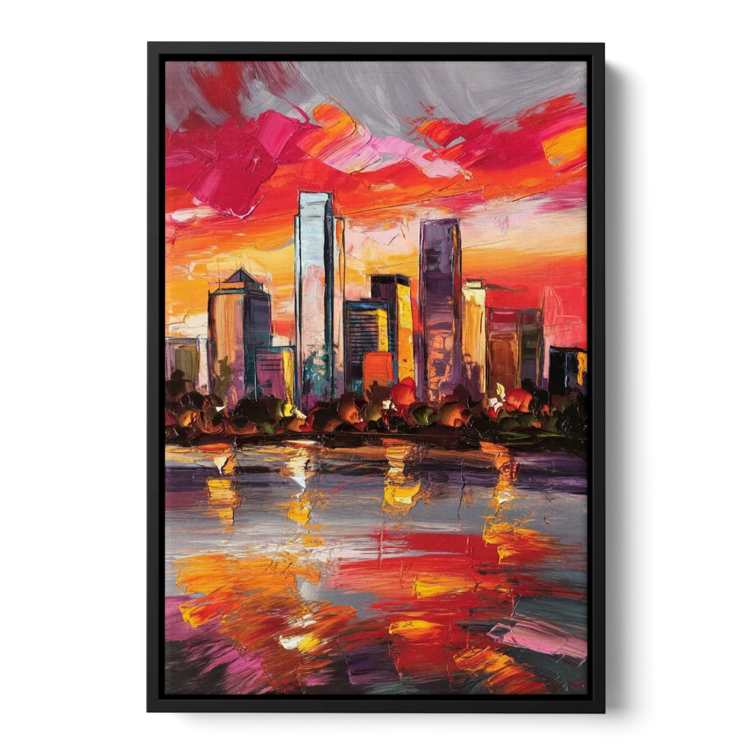 Plano Skyline Sunset Front - Black Canvas Wall Art
