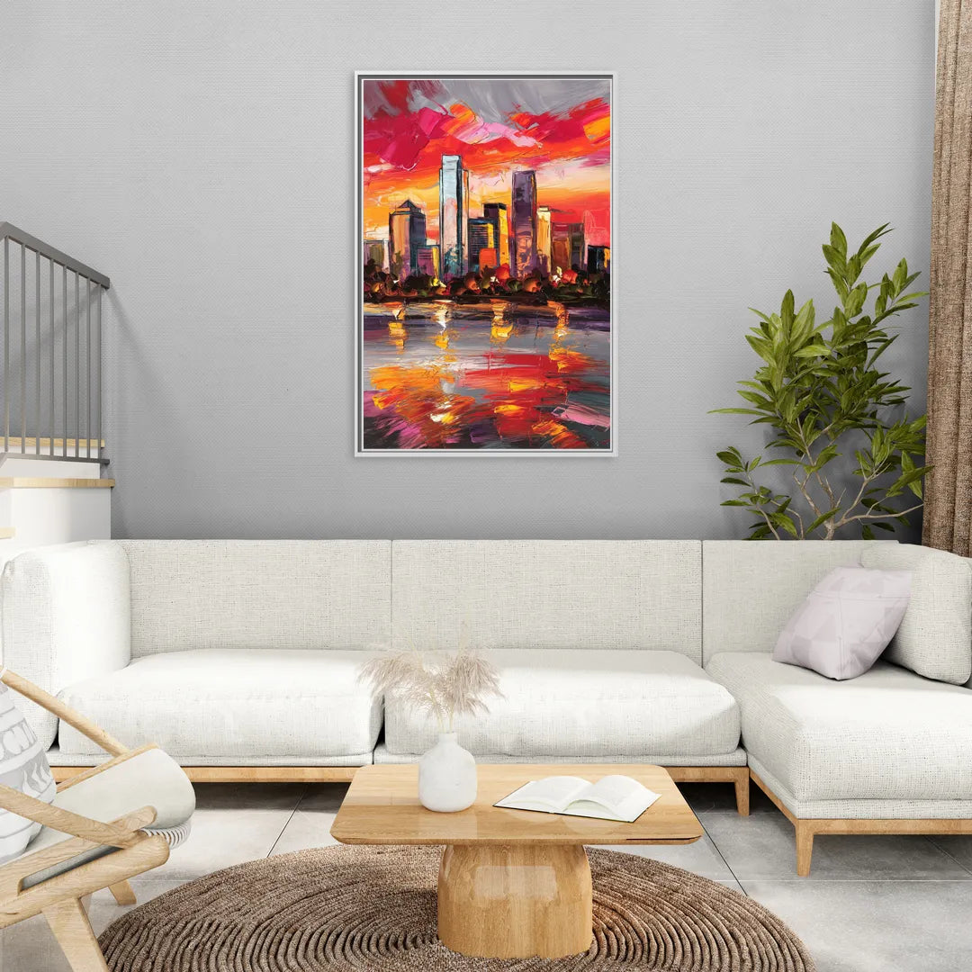 Plano Skyline Sunset - Living Room White Frame Canvas