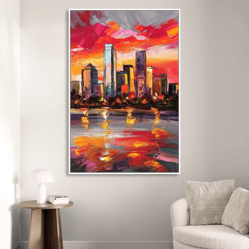 Plano Skyline Sunset Living Room - White Canvas Wall Art