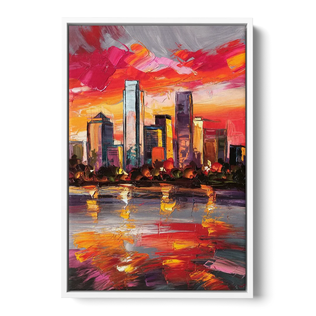 Plano Skyline Sunset Front - White Canvas Wall Art