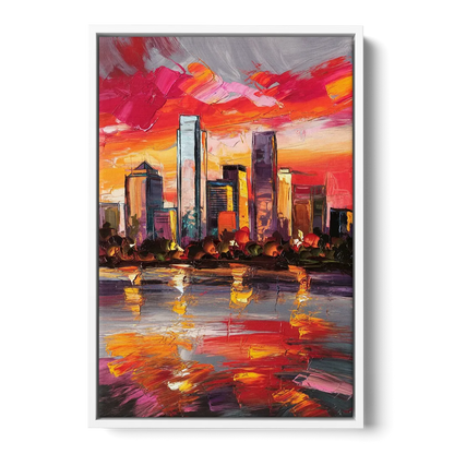 Plano Skyline Sunset Front - White Canvas Wall Art