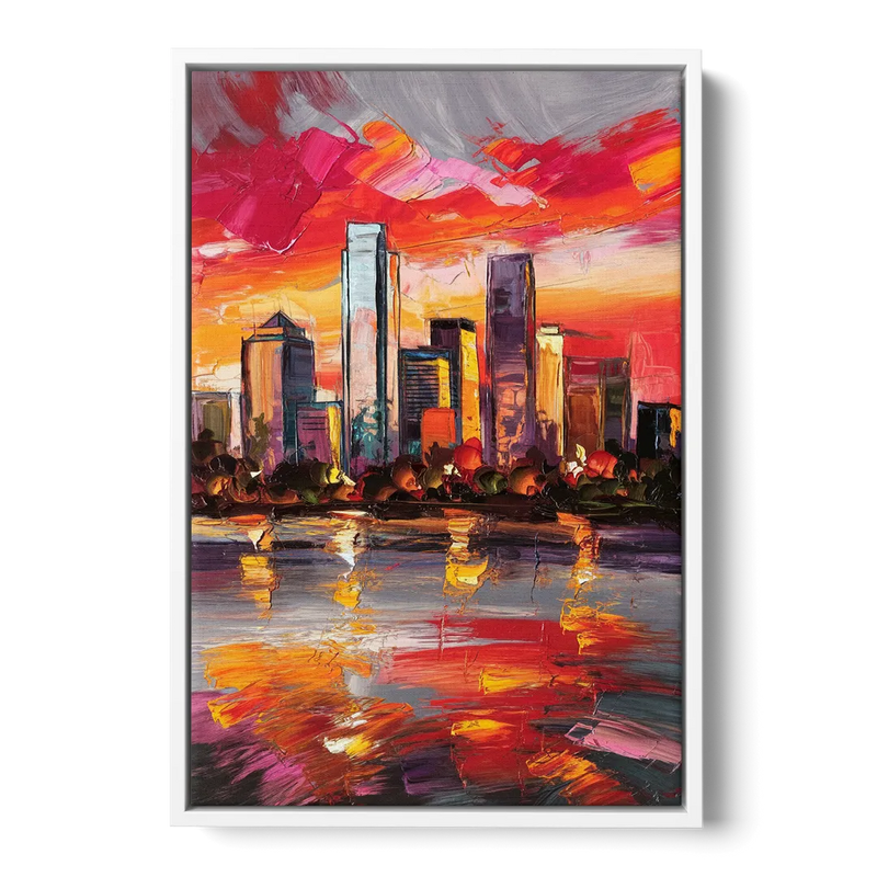 Plano Skyline Sunset Front - White Canvas Wall Art