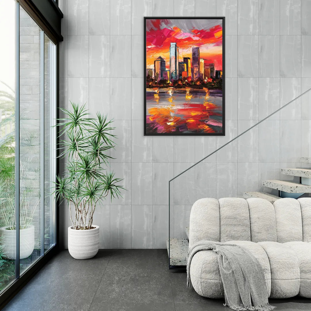 Plano Skyline Sunset - Living Room Black Frame Canvas