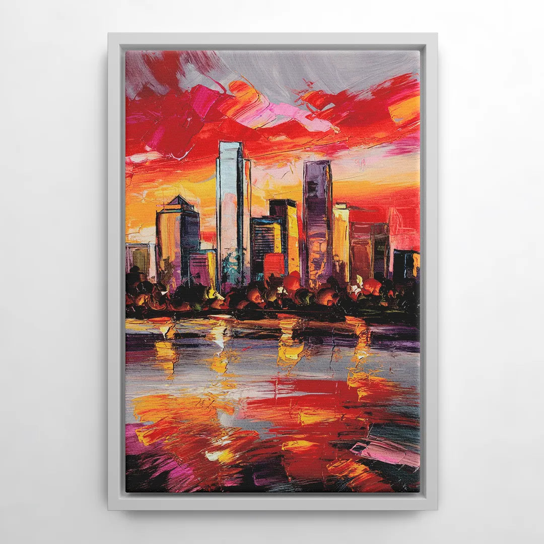 Plano Skyline Sunset - White Frame Canvas