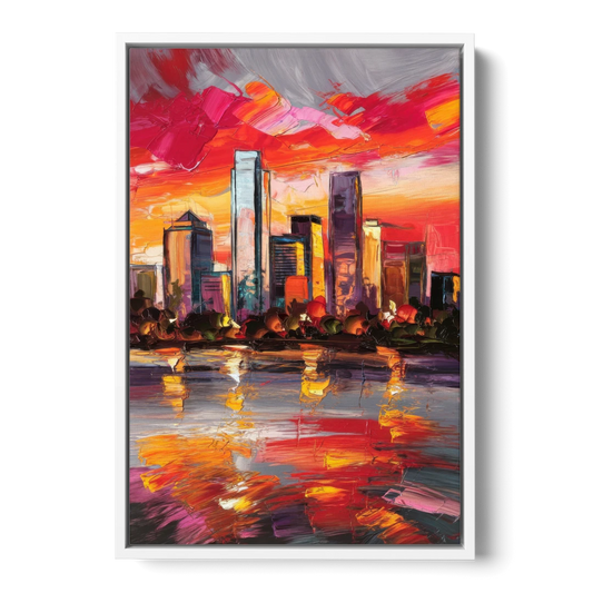 Plano Skyline Sunset - White Framed Canvas Wall Art - Front