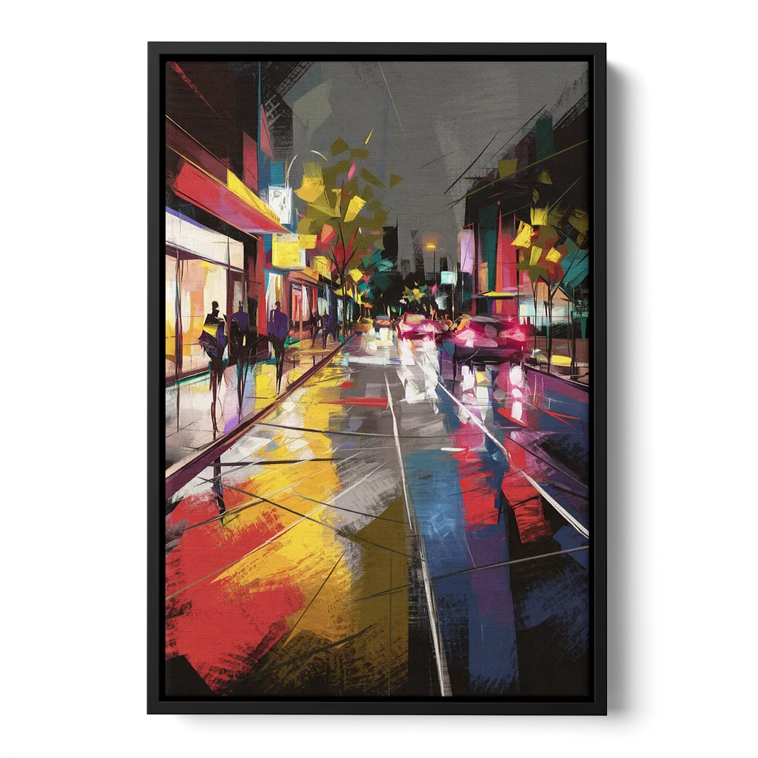 Plano Vibrant Streets Front - Black Canvas Wall Art