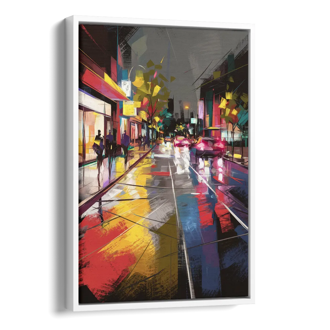 Plano Vibrant Streets Side - White Canvas Wall Art