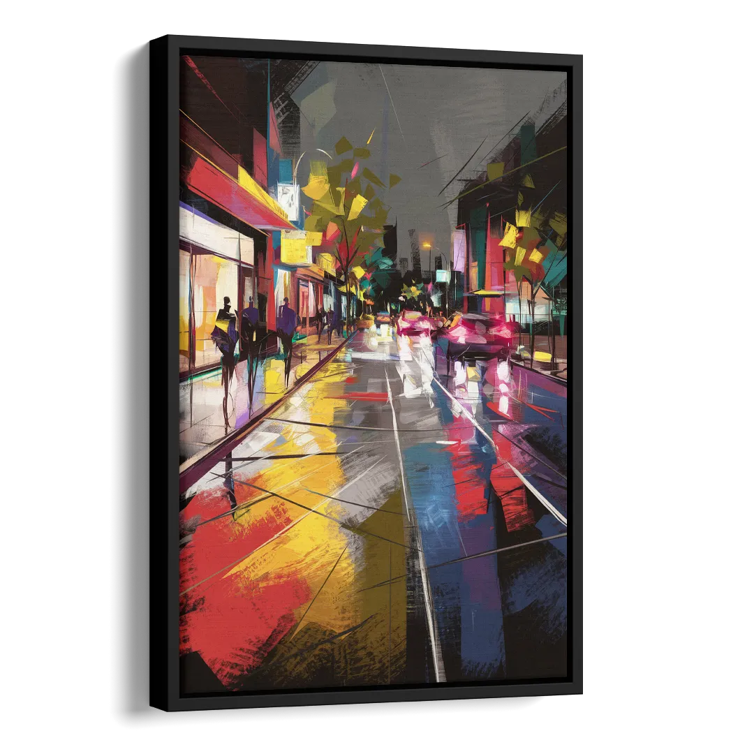 Plano Vibrant Streets Side - Black Canvas Wall Art