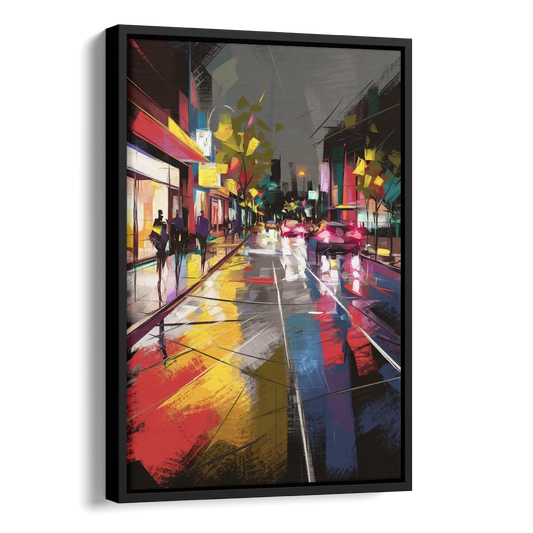 Plano Vibrant Streets Side - Black Canvas Wall Art