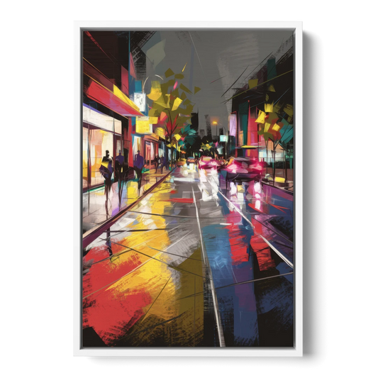 Plano Vibrant Streets - White Framed Canvas Wall Art - Front