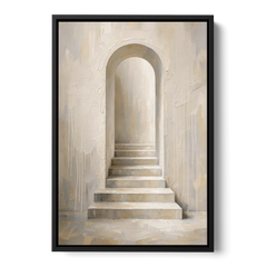 Plaster Archway with Five Steps Rising to Light - Black Framed Canvas Wall Art - Front