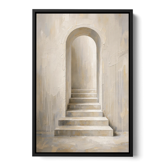 Plaster Archway with Five Steps Rising to Light - Black Framed Canvas Wall Art - Front