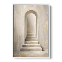 Plaster Archway with Five Steps Rising to Light - White Framed Canvas Wall Art - Front
