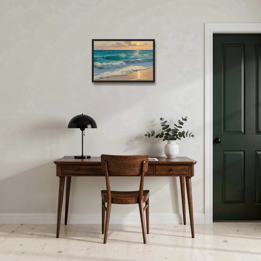 Playa Chac Mool Waves - Black Framed Canvas Wall Art - Office - 24x16