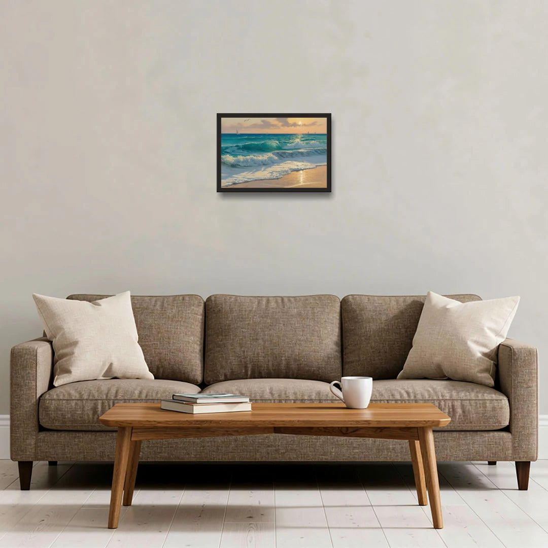 Playa Chac Mool Waves - Black Framed Canvas Wall Art - Sofa - 18x12