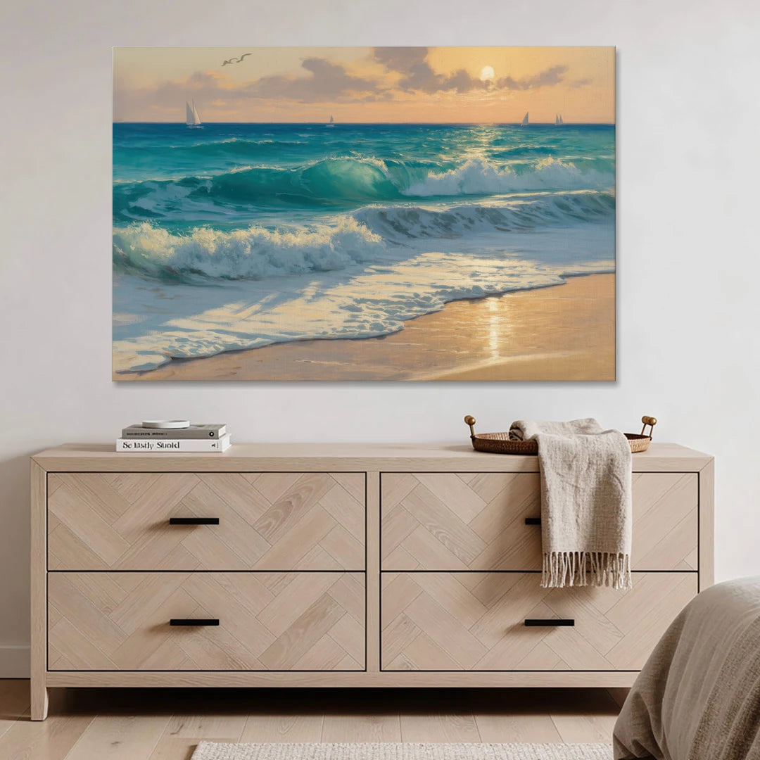 Playa Chac Mool Waves - Canvas Wall Art - Coffee Table - 60x40