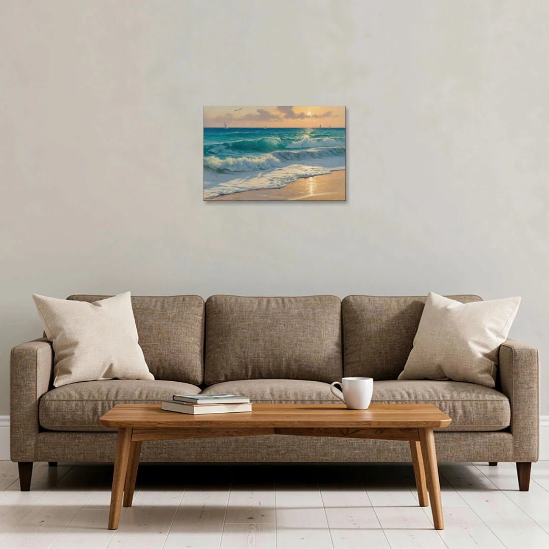 Playa Chac Mool Waves - Canvas Wall Art - Sofa - 24x16