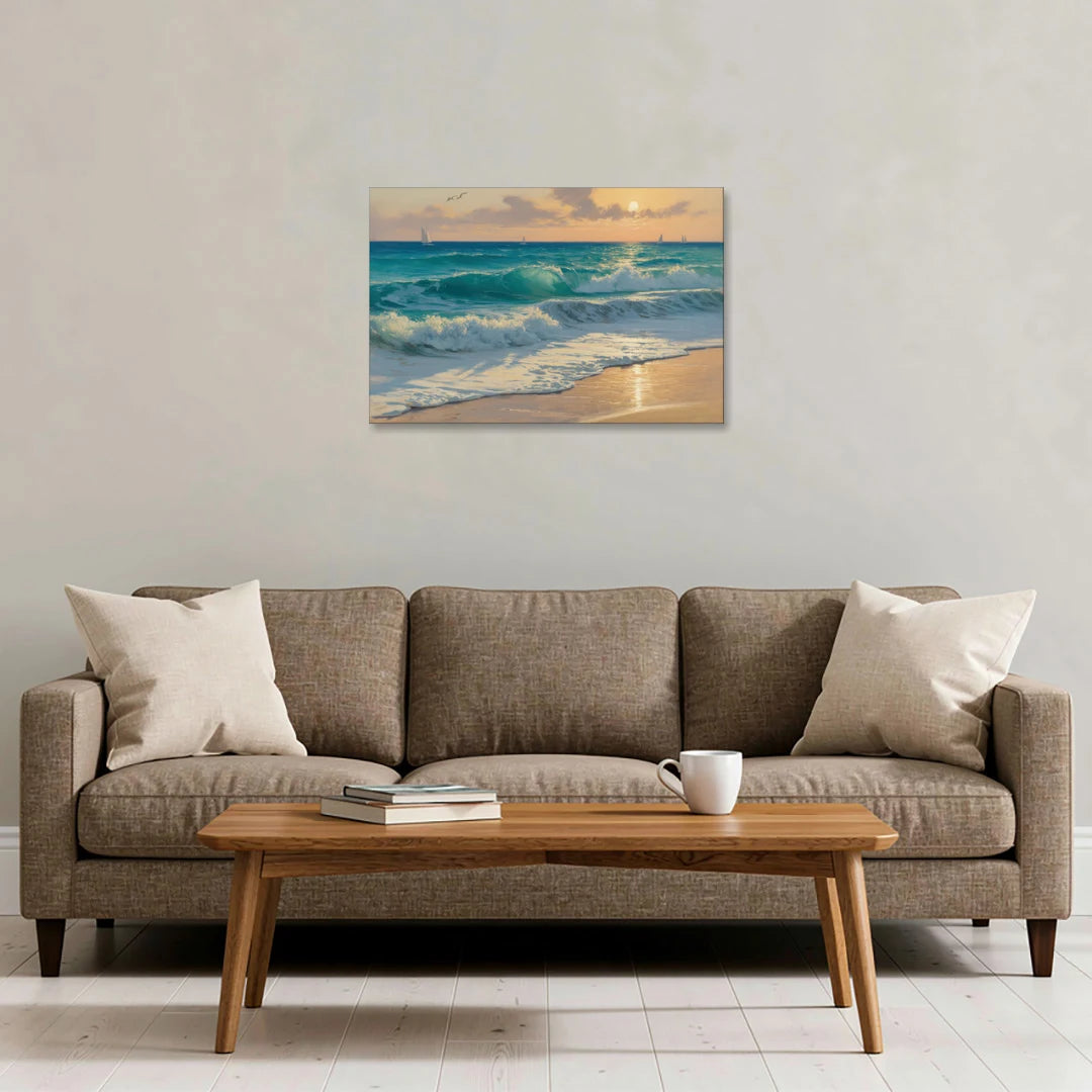 Playa Chac Mool Waves - Canvas Wall Art - Sofa - 30x20