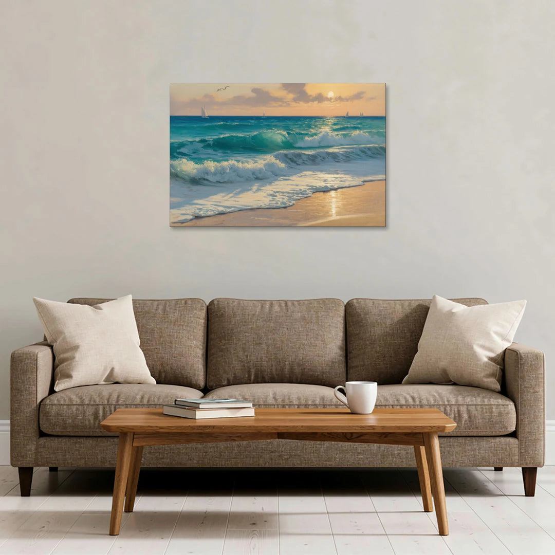Playa Chac Mool Waves - Canvas Wall Art - Sofa - 36x24