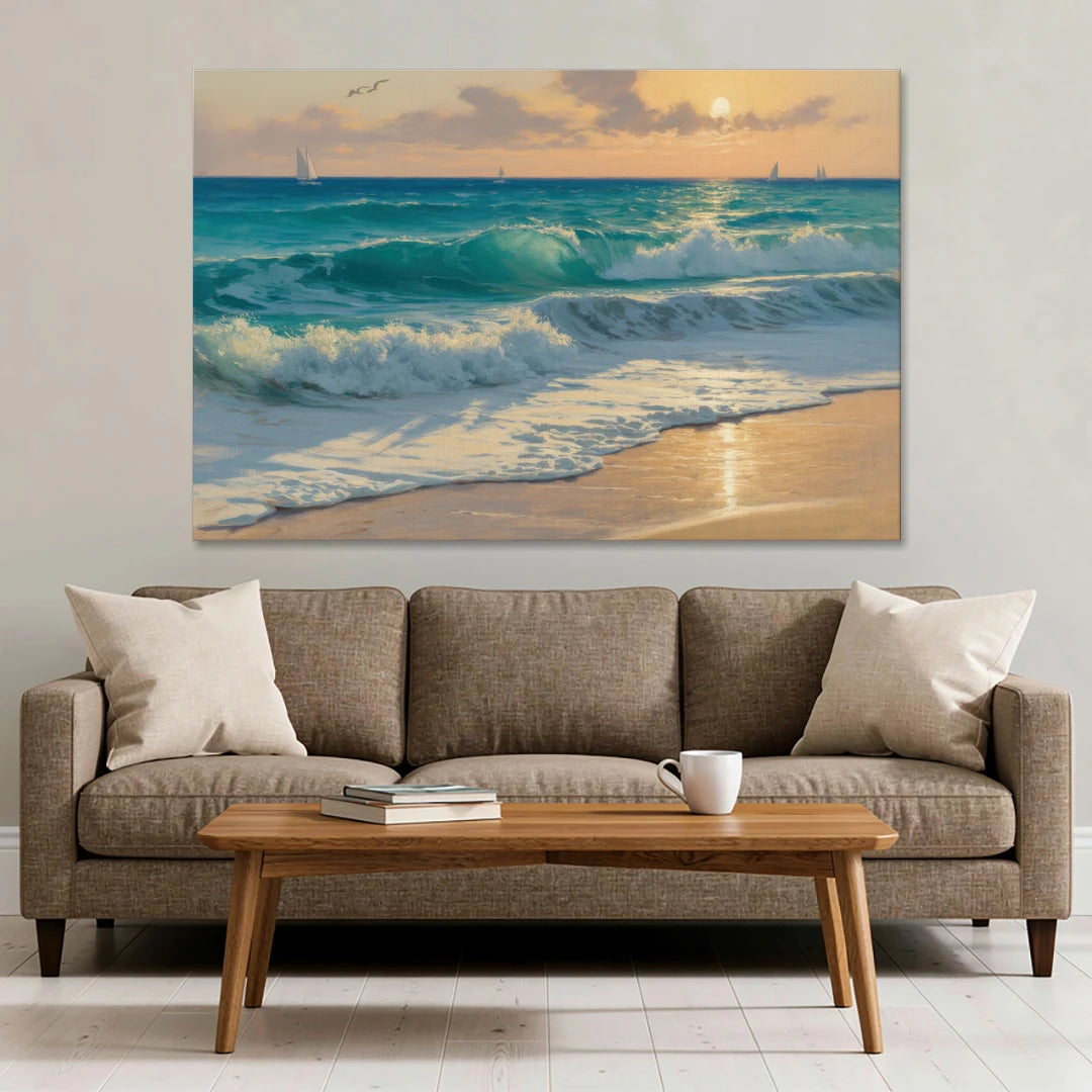 Playa Chac Mool Waves - Canvas Wall Art - Sofa - 60x40