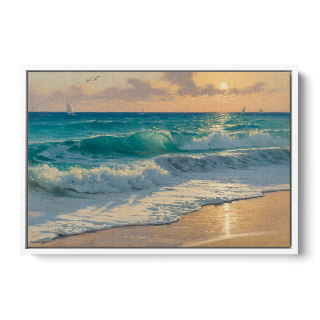 Playa Chac Mool Waves Front - White Canvas Wall Art