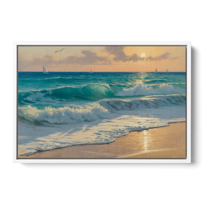 Playa Chac Mool Waves Front - White Canvas Wall Art