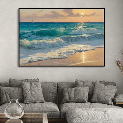 Playa Chac Mool Waves Living Room - Black Canvas Wall Art