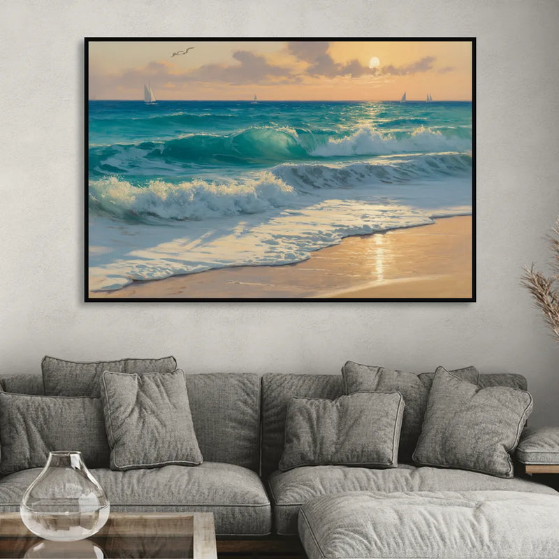 Playa Chac Mool Waves Living Room - Black Canvas Wall Art
