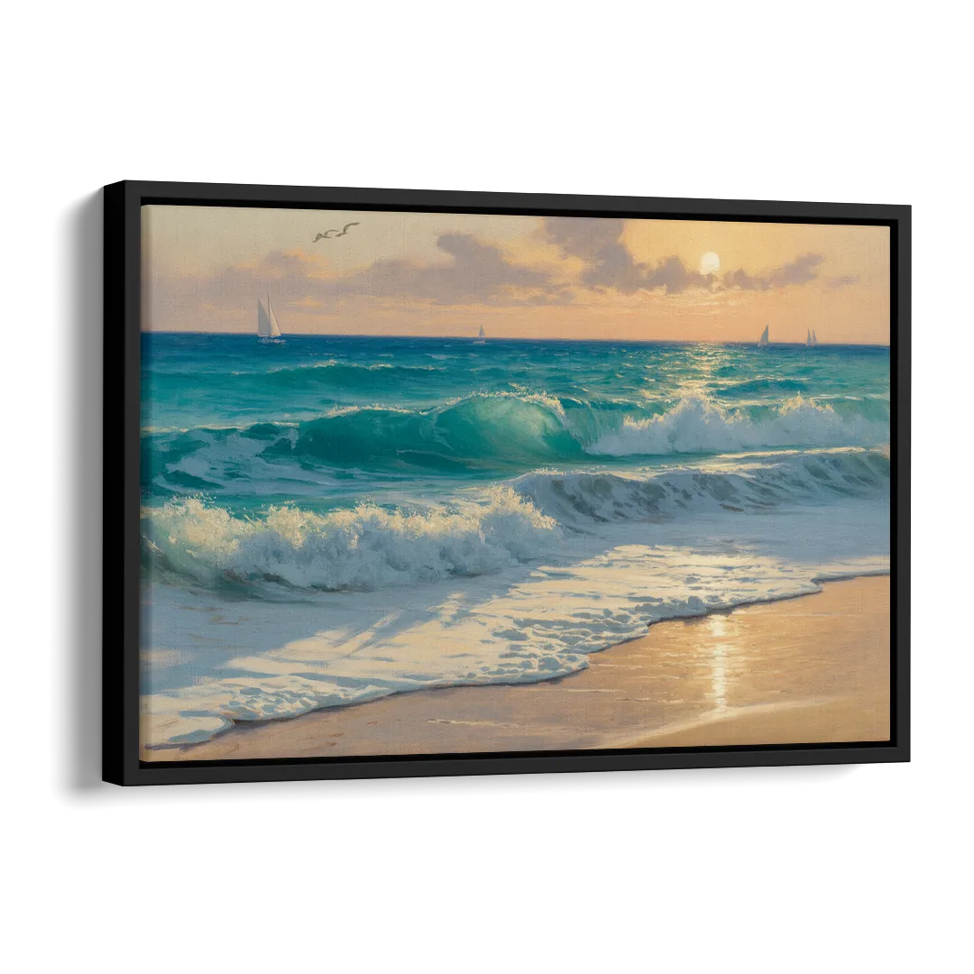 Playa Chac Mool Waves Side - Black Canvas Wall Art