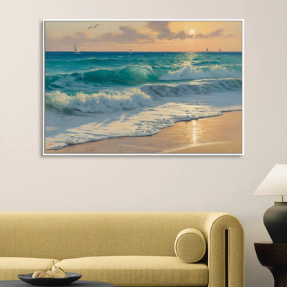 Playa Chac Mool Waves Living Room - White Canvas Wall Art