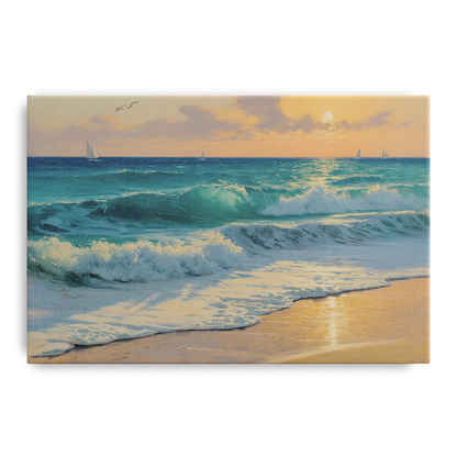 Playa Chac Mool Waves Front - Canvas Wall Art