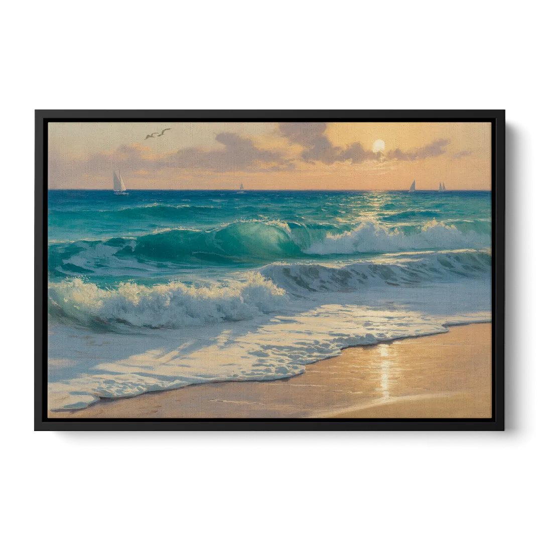 Playa Chac Mool Waves Front - Black Canvas Wall Art