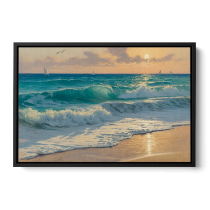 Playa Chac Mool Waves Front - Black Canvas Wall Art