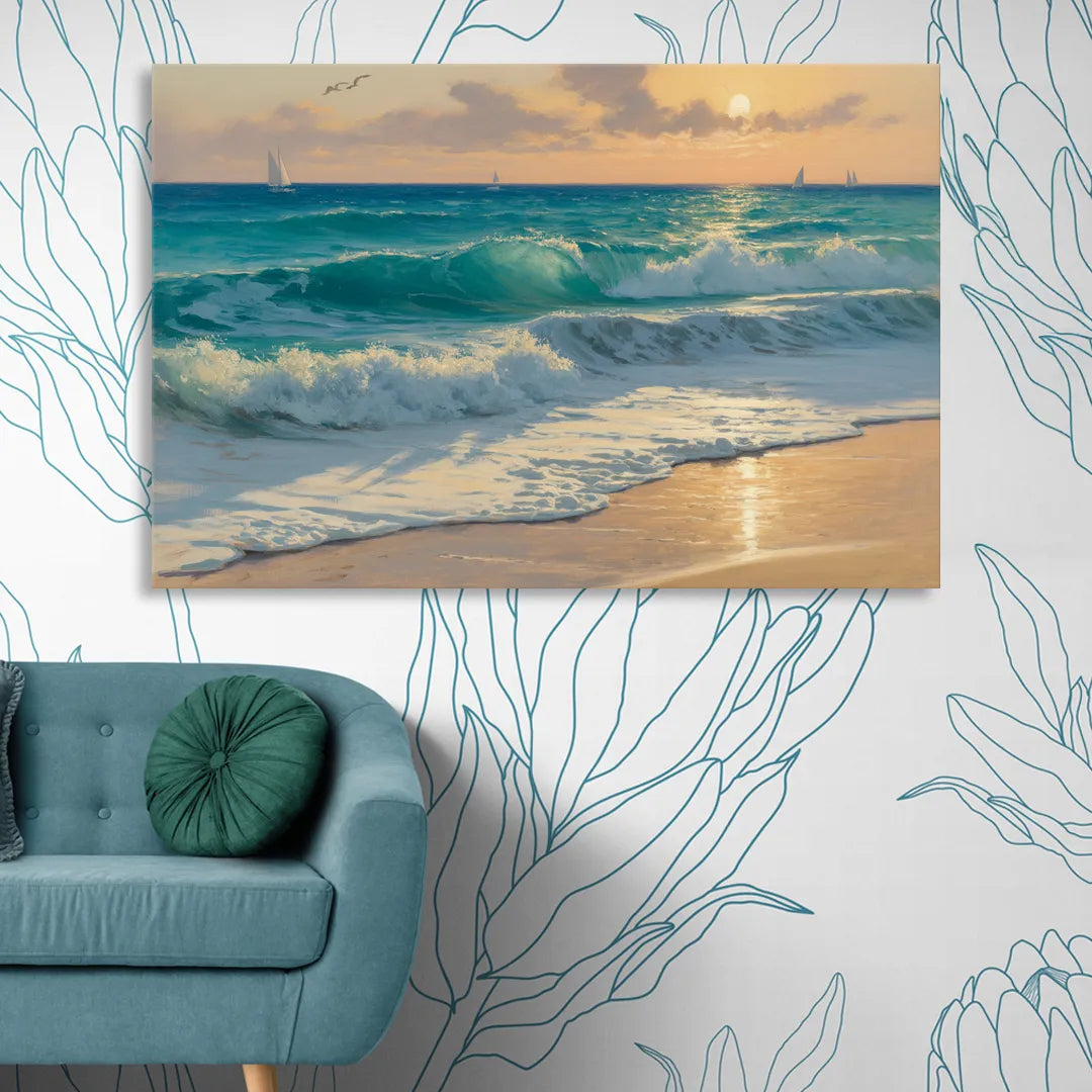 Playa Chac Mool Waves Living Room - Canvas Wall Art