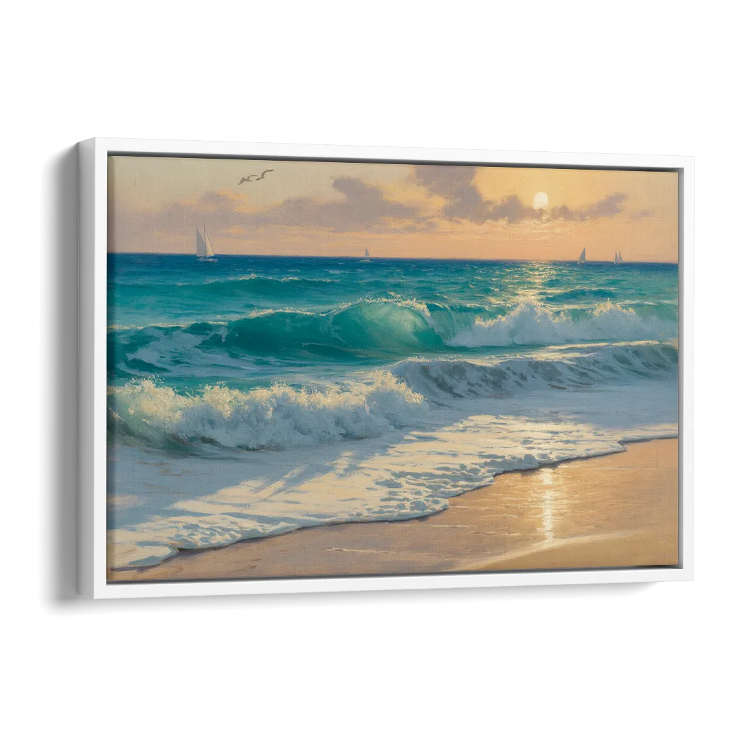 Playa Chac Mool Waves Side - White Canvas Wall Art