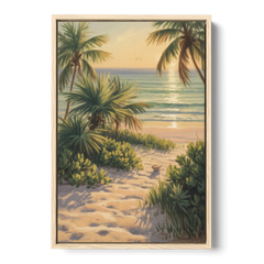 Playa Langosta Palms - Oak Framed Canvas Wall Art - Front