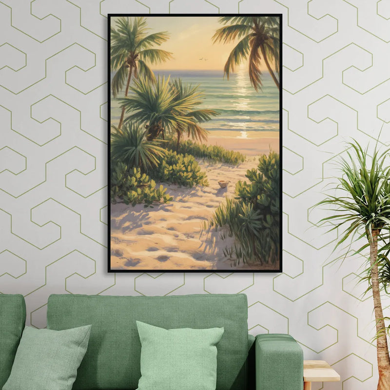 Playa Langosta Palms Sitting Room - Black Canvas Wall Art