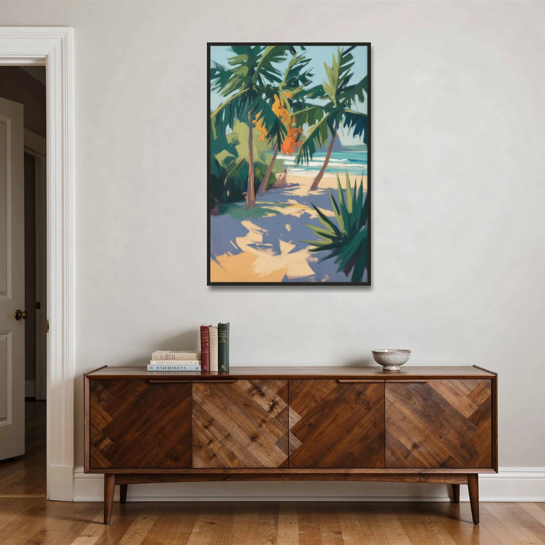 Playa Paraíso Palms - Black Framed Canvas Wall Art - Coffee Table - 32x48
