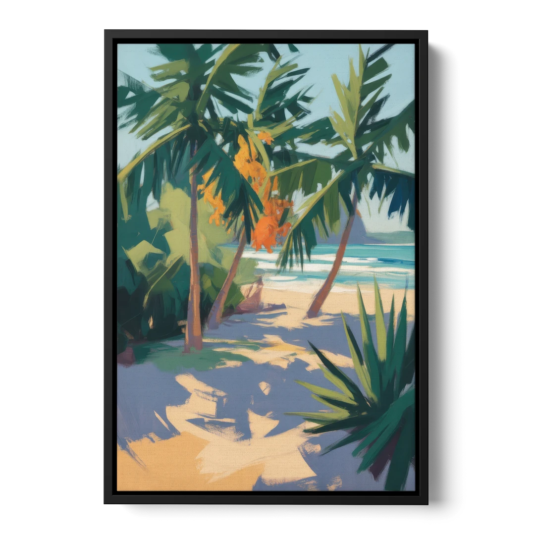 Playa Paraíso Palms - Black Framed Canvas Wall Art - Front