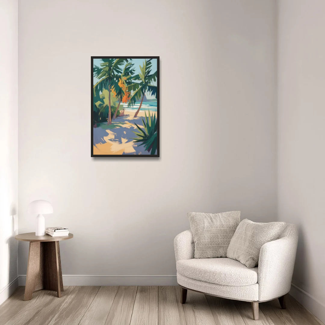 Playa Paraíso Palms - Black Framed Canvas Wall Art - Sofa - 20x30