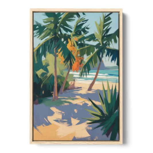 Playa Paraíso Palms - Oak Framed Canvas Wall Art - Front