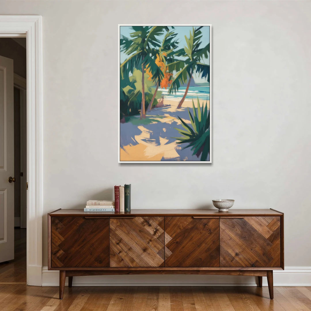 Playa Paraíso Palms - White Framed Canvas Wall Art - Coffee Table - 32x48