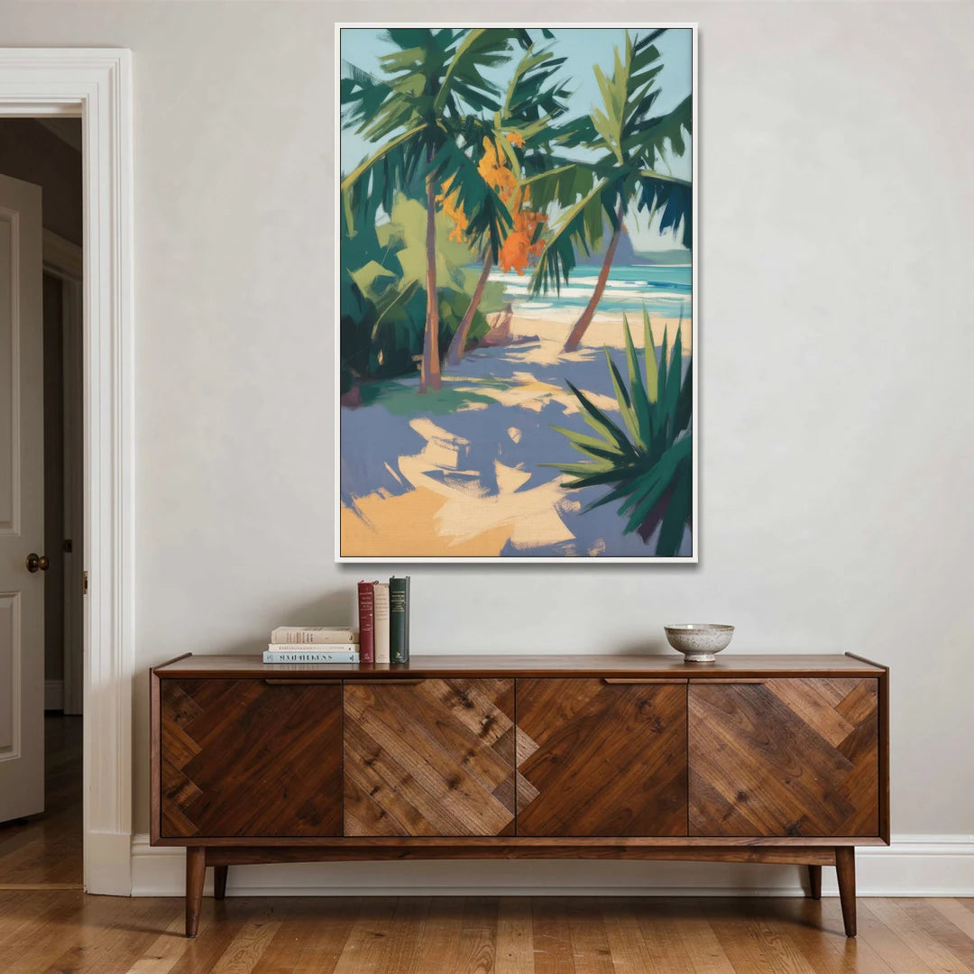 Playa Paraíso Palms - White Framed Canvas Wall Art - Coffee Table - 40x60