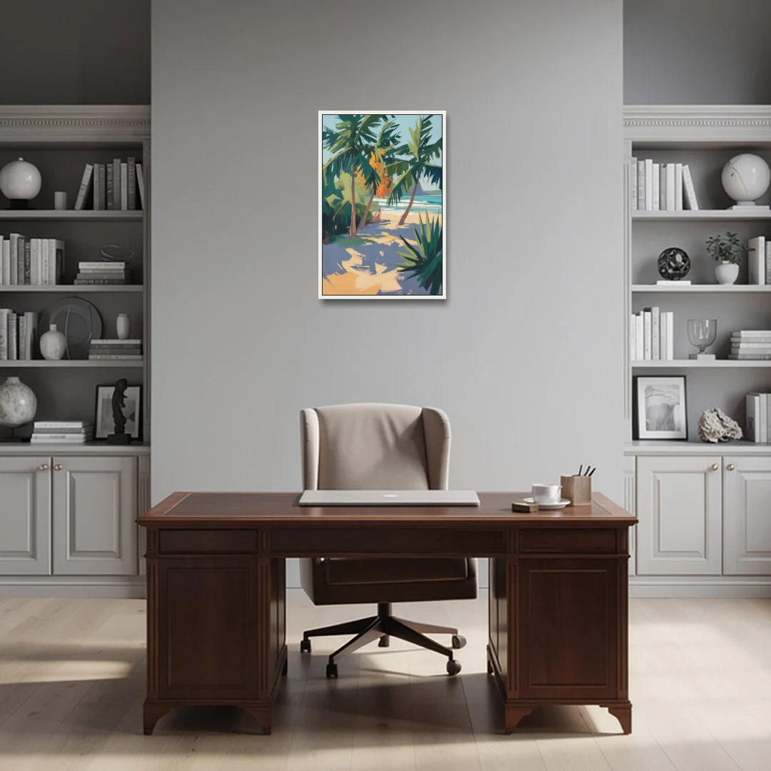 Playa Paraíso Palms - White Framed Canvas Wall Art - Office - 20x30