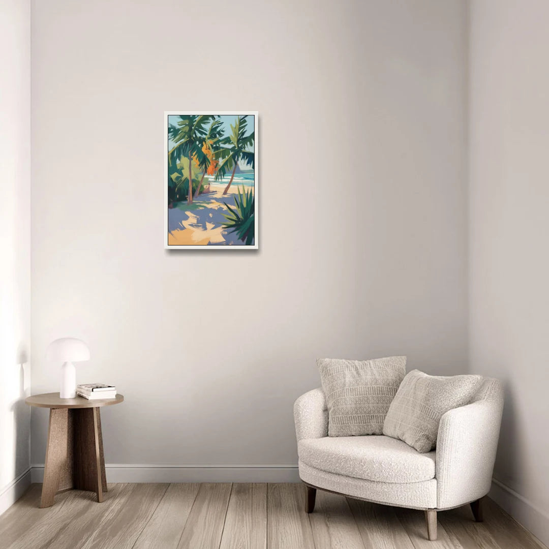 Playa Paraíso Palms - White Framed Canvas Wall Art - Sofa - 16x24