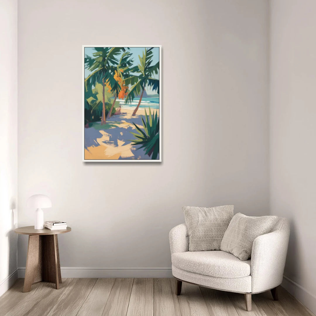 Playa Paraíso Palms - White Framed Canvas Wall Art - Sofa - 24x36